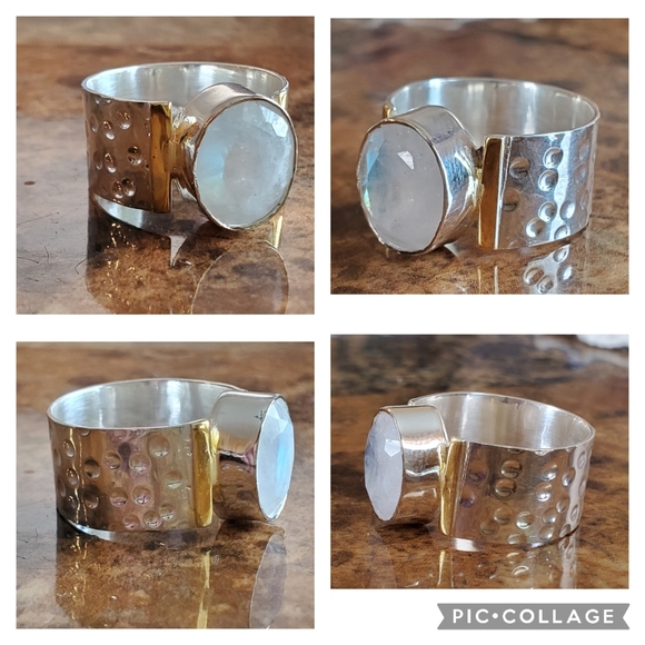 Genuine 7ct Faceted Rainbow Moonstone Ring Size 8 - Picture 7 of 8